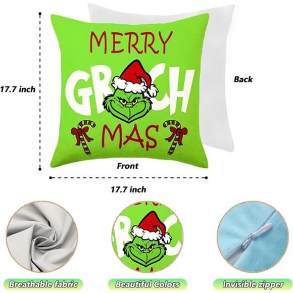Set of 4 Merry Grin-chmas Pillow Covers, 18x18‎ Farmhouse Christmas Home Decor - Picture 5 of 7